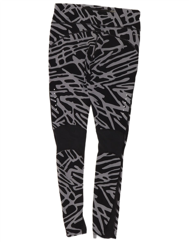 Nike Womens Dri Fit Abstract Pattern Leggings UK 12 Medium Black Nylon