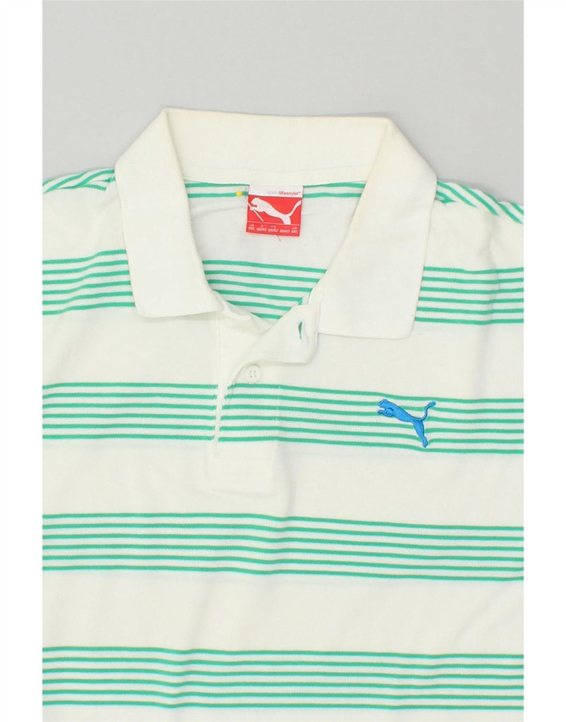 PUMA Mens Polo Shirt 2XL White Striped Cotton | Vintage Puma | Thrift | Second-Hand Puma | Used Clothing | Messina Hembry 