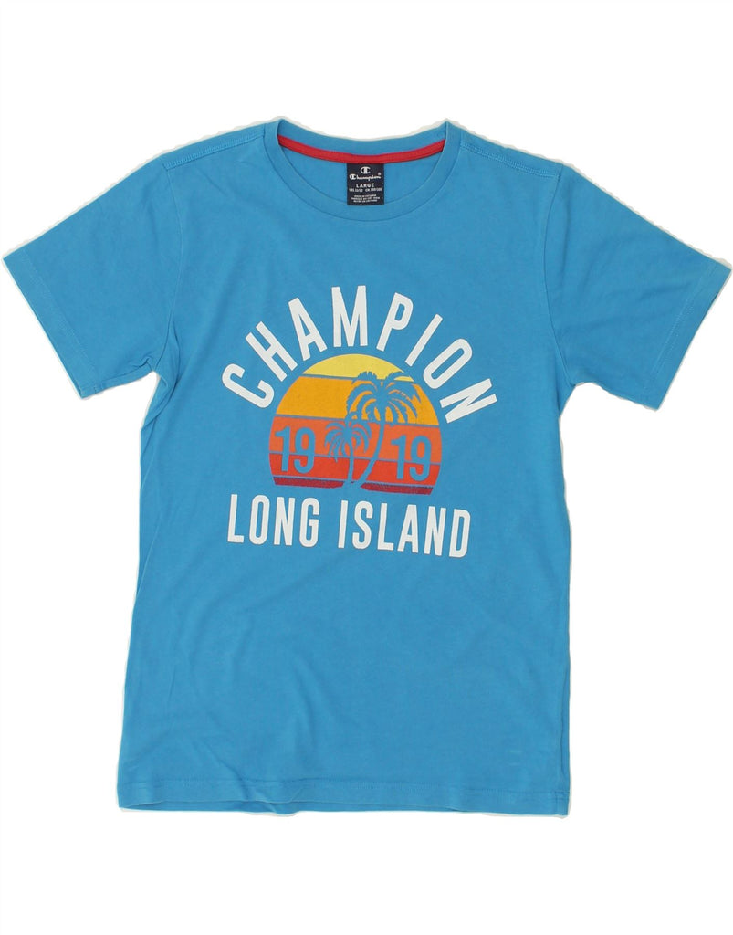 CHAMPION Boys Graphic T-Shirt Top 11-12 Years Large Blue | Vintage Champion | Thrift | Second-Hand Champion | Used Clothing | Messina Hembry 