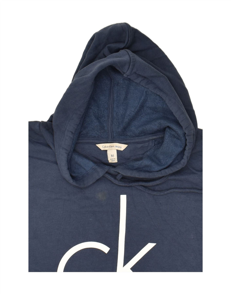 CALVIN KLEIN Womens Graphic Hoodie Jumper UK 14 Medium Navy Blue Cotton | Vintage Calvin Klein | Thrift | Second-Hand Calvin Klein | Used Clothing | Messina Hembry 