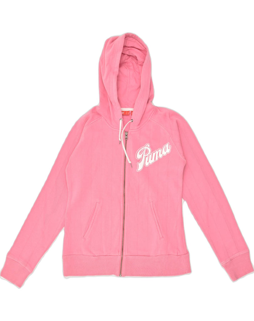 PUMA Womens Graphic Zip Hoodie Sweater UK 10 Small  Pink Cotton | Vintage Puma | Thrift | Second-Hand Puma | Used Clothing | Messina Hembry 