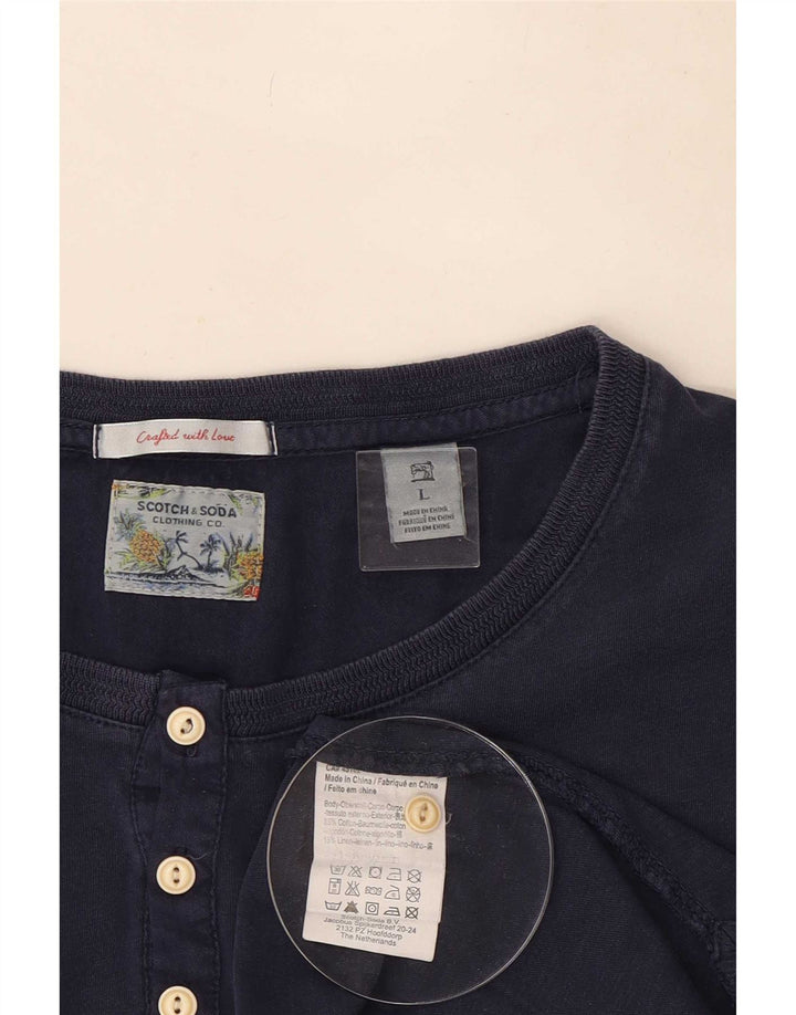 Scotch & Soda Mens Top Long Sleeve Large Navy Blue Cotton