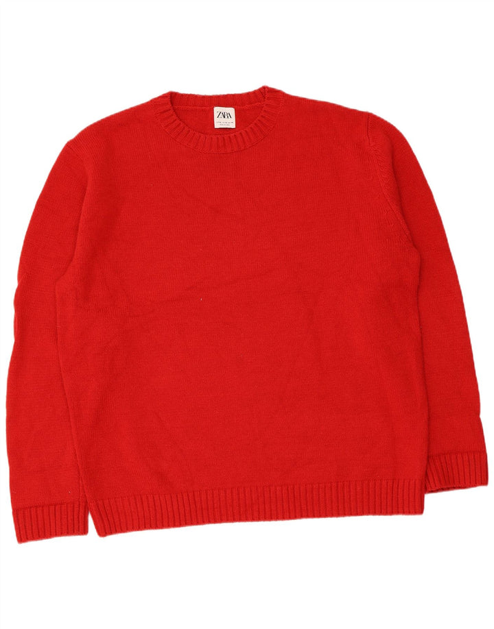 Zara Mens Crew Neck Jumper Sweater XL Red