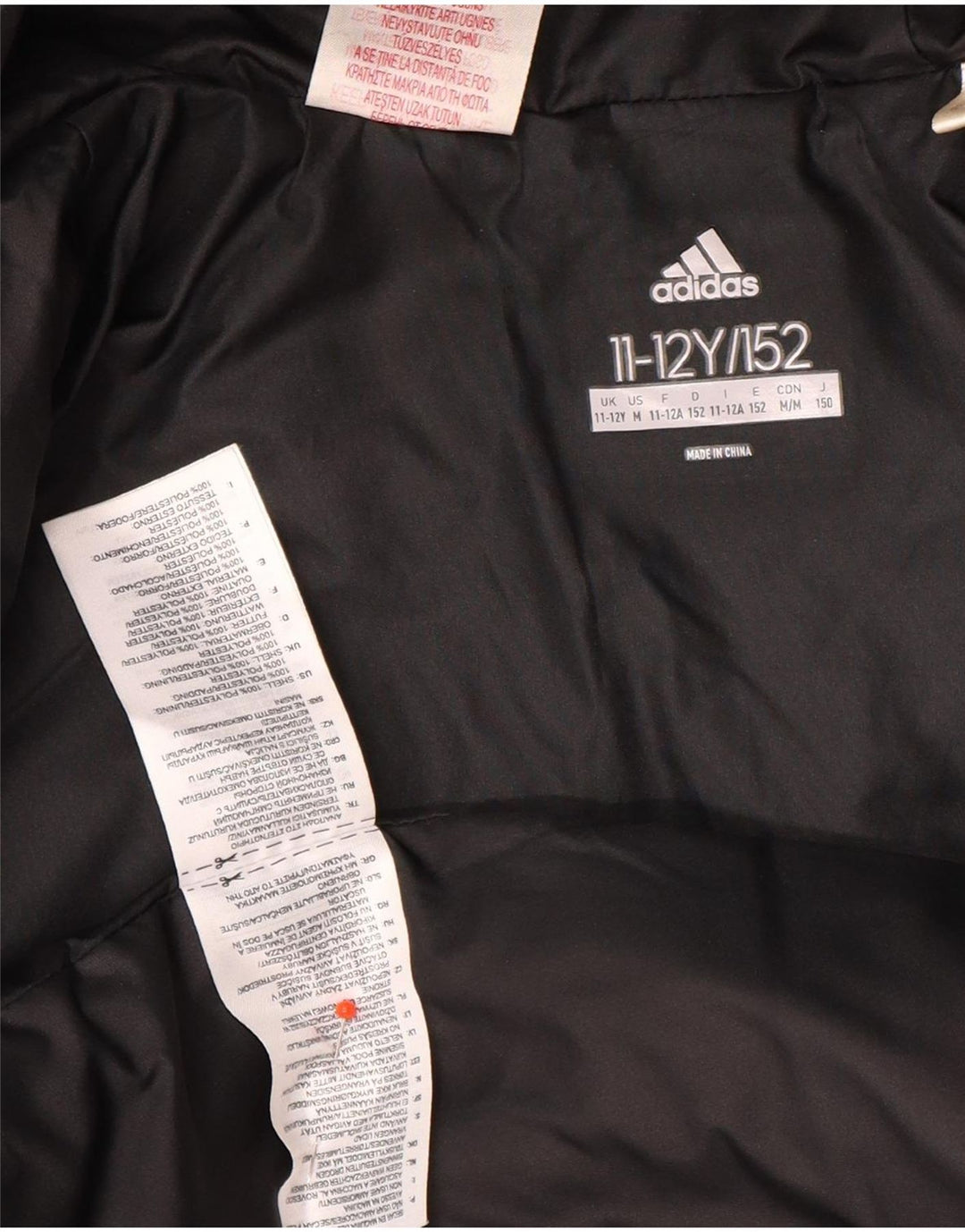 Adidas Boys Hooded Padded Jacket 11-12 Years Black Polyester