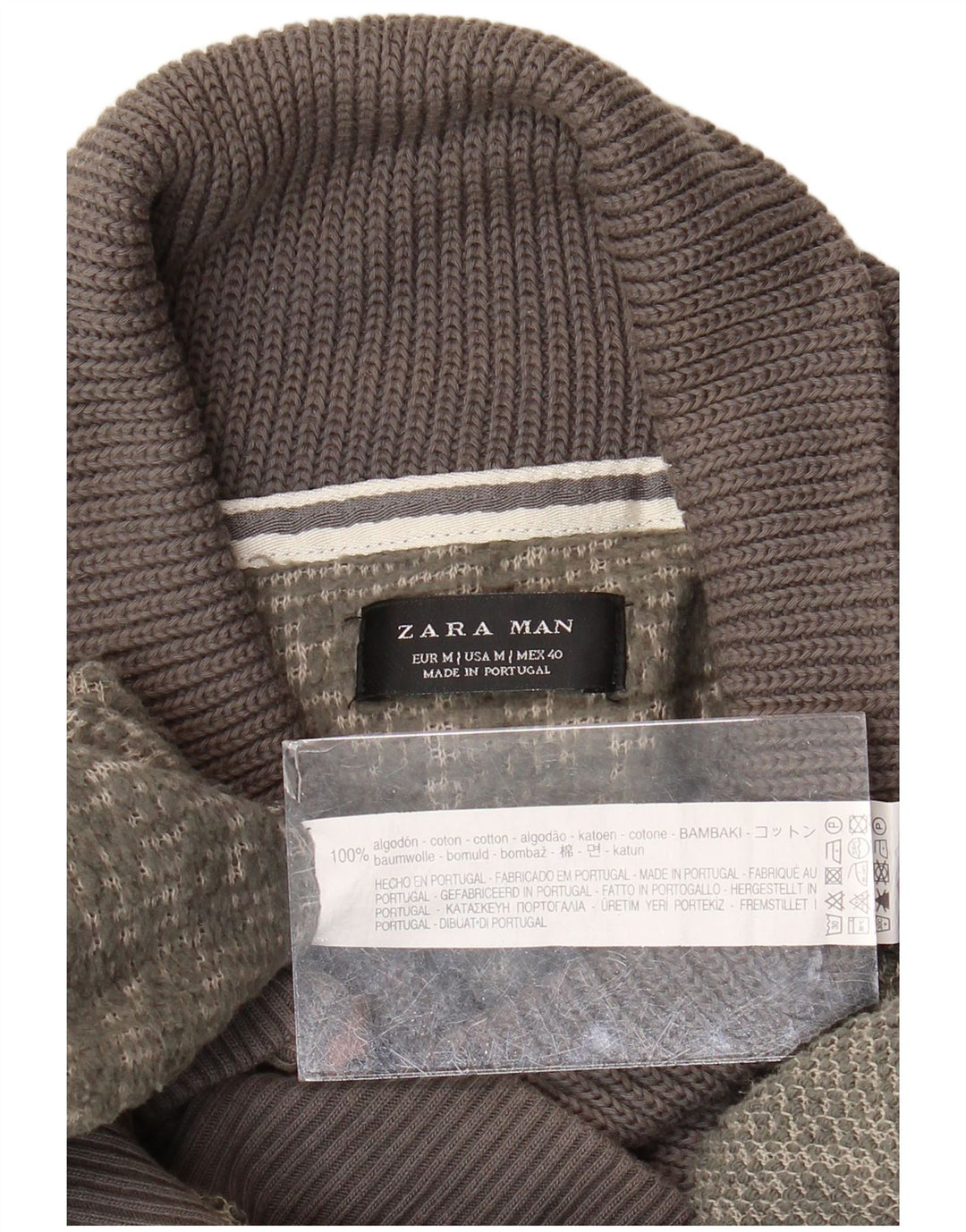 Zara Mens Shawl Neck Jumper Sweater Medium Green Cotton