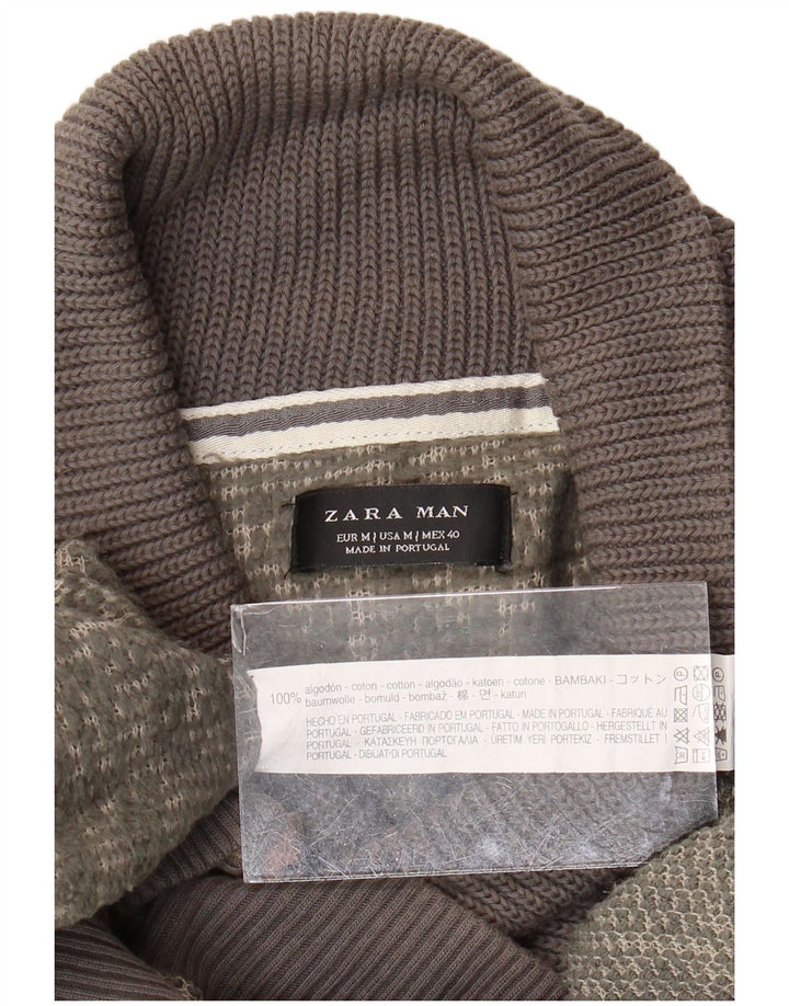 Zara Mens Shawl Neck Jumper Sweater Medium Green Cotton