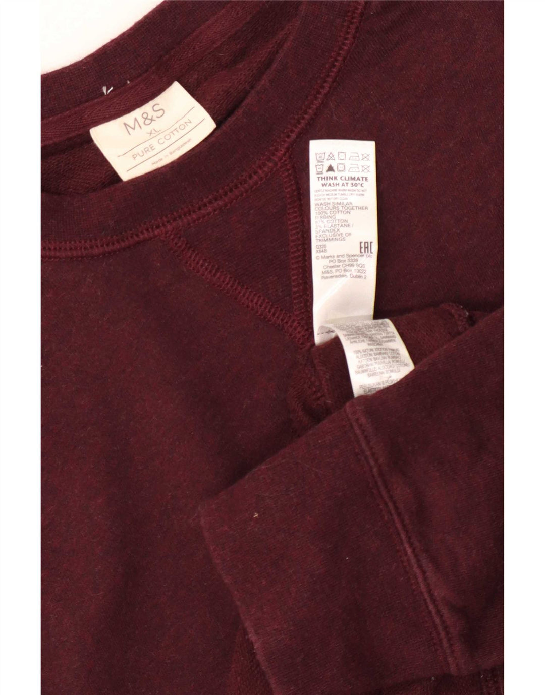 Marks & Spencer Mens Sweatshirt Jumper XL Burgundy Cotton
