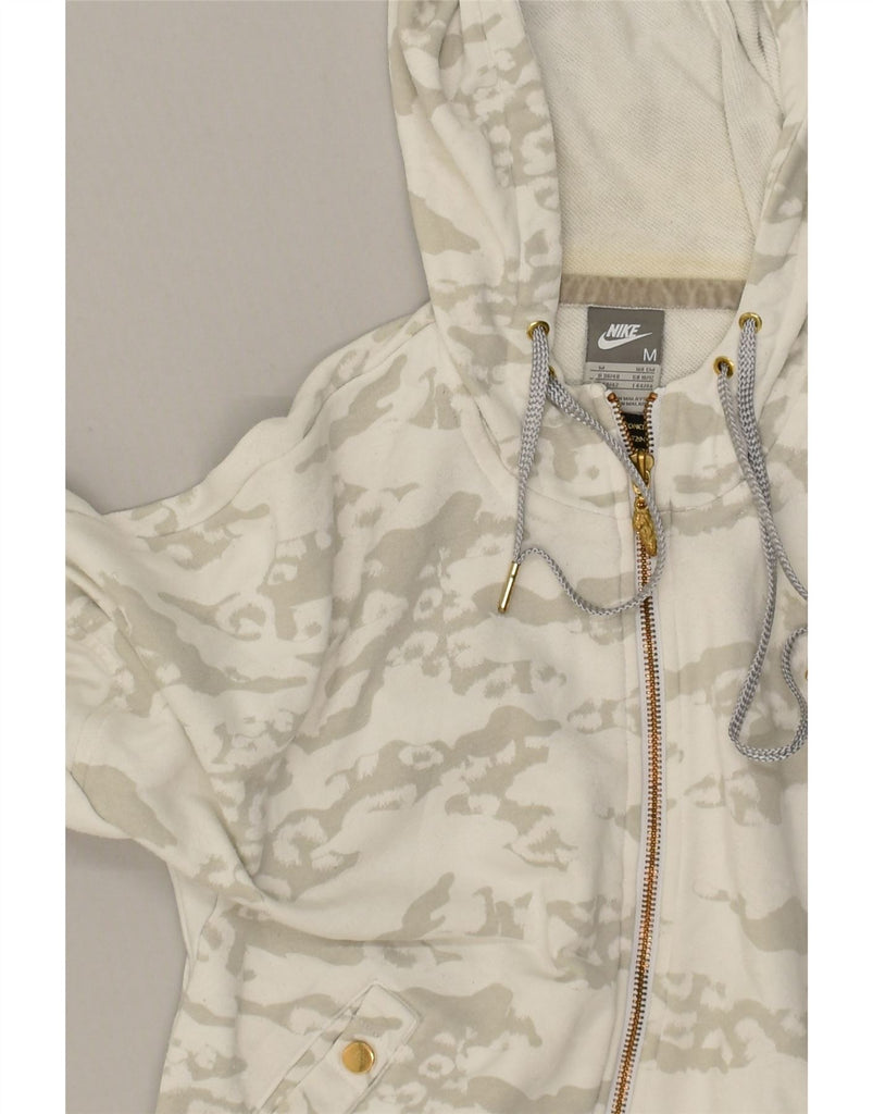 NIKE Womens Zip Hoodie Sweater UK 10/12 Medium Off White Camouflage Cotton | Vintage Nike | Thrift | Second-Hand Nike | Used Clothing | Messina Hembry 