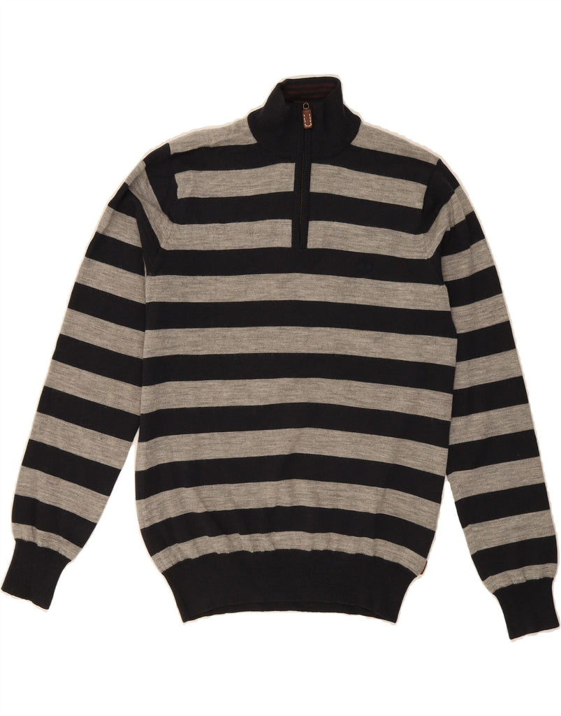 TIMBERLAND Mens Regular Fit Zip Neck Jumper Sweater Medium Grey Striped Vintage Timberland and Second-Hand Timberland from Messina Hembry 