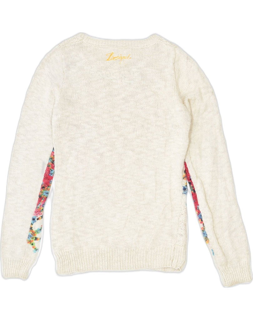 DESIGUAL Womens Crew Neck Jumper Sweater UK 10 Small Off White Floral | Vintage Desigual | Thrift | Second-Hand Desigual | Used Clothing | Messina Hembry 