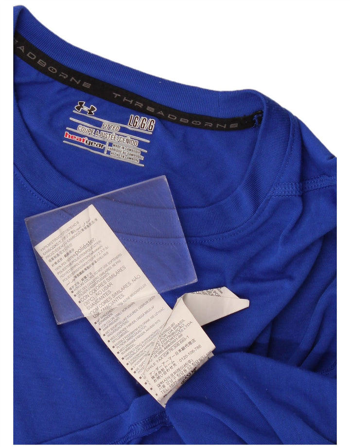 Under Armour Mens Heat Gear T-Shirt Top Large Blue Polyester