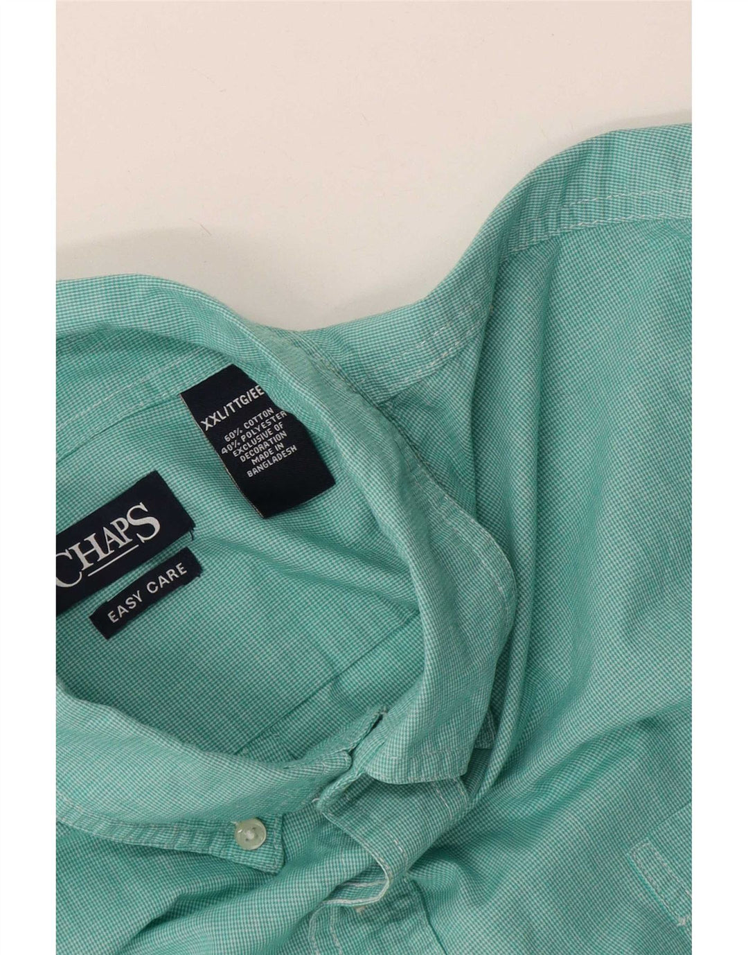 Chaps Mens Easy Care Short Sleeve Shirt 2XL Turquoise Houndstooth Cotton