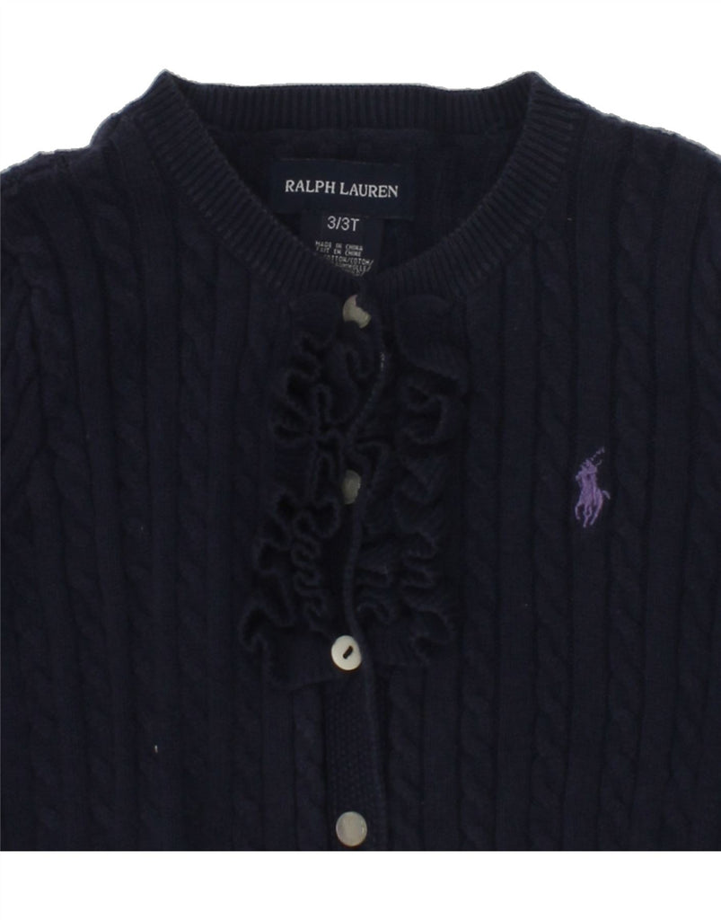 RALPH LAUREN Girls Ruffle Front Cardigan Sweater 2-3 Years Navy Blue | Vintage Ralph Lauren | Thrift | Second-Hand Ralph Lauren | Used Clothing | Messina Hembry 