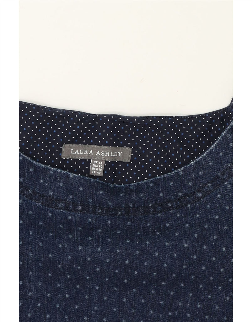 LAURA ASHLEY Womens 3/4 Sleeve Denim Dress UK 14 Large  Navy Blue Spotted Vintage Laura Ashley and Second-Hand Laura Ashley from Messina Hembry 