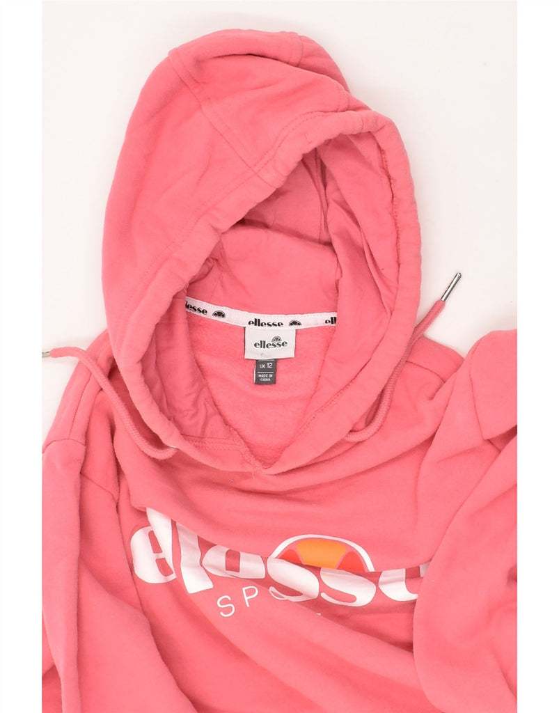 ELLESSE Womens Graphic Hoodie Jumper UK 12 Medium Pink Cotton | Vintage Ellesse | Thrift | Second-Hand Ellesse | Used Clothing | Messina Hembry 