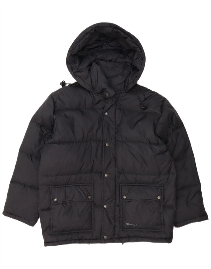 CHAMPION Boys Hooded Padded Jacket 11-12 Years Black Polyester