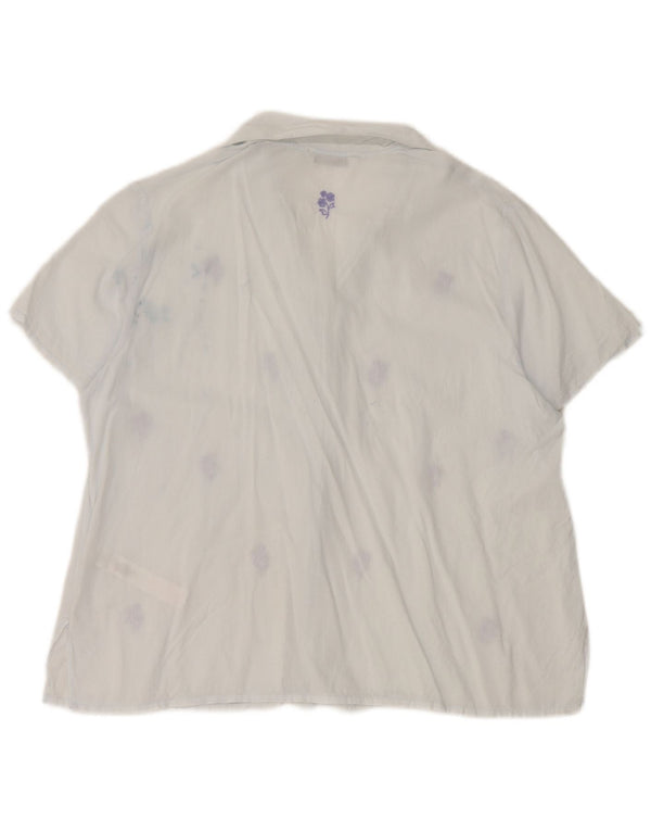 Marks & Spencer Womens Short Sleeve Shirt UK 12 Medium Blue Floral Cotton