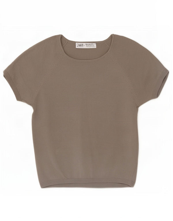 Zara Womens Crop Blouse Top UK 14 Large Grey Viscose