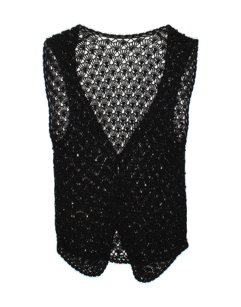 VINTAGE Womens Sleeveless Crochet Cardigan Top UK 4 XS Black | Vintage Vintage | Thrift | Second-Hand Vintage | Used Clothing | Messina Hembry 