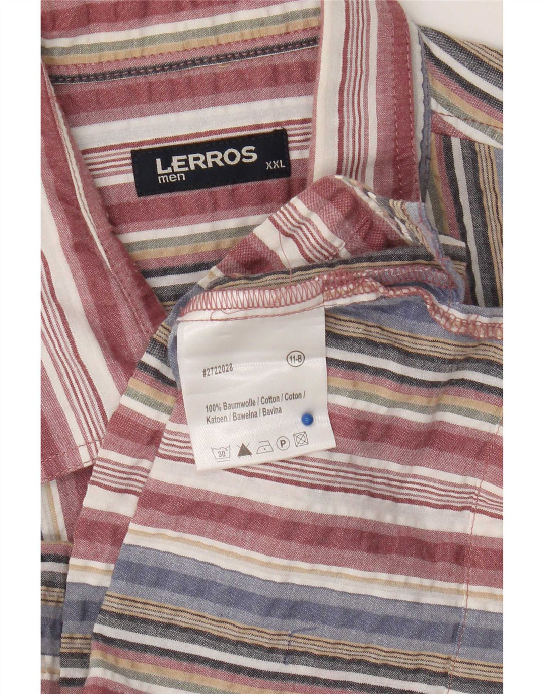 Lerros Mens Short Sleeve Shirt 2XL Multicoloured Striped Cotton