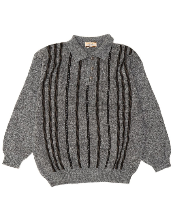 Vintage Mens Polo Neck Jumper Sweater Large Blue Striped