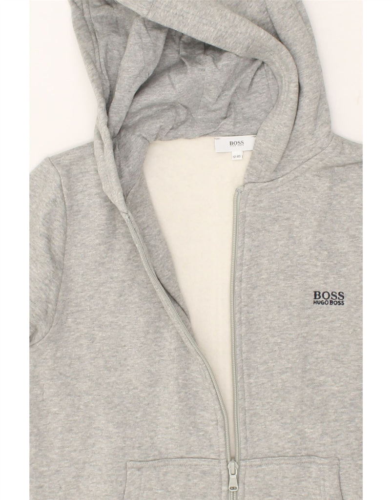 HUGO BOSS Boys Zip Hoodie Sweater 11-12 Years XS Grey Cotton | Vintage Hugo Boss | Thrift | Second-Hand Hugo Boss | Used Clothing | Messina Hembry 