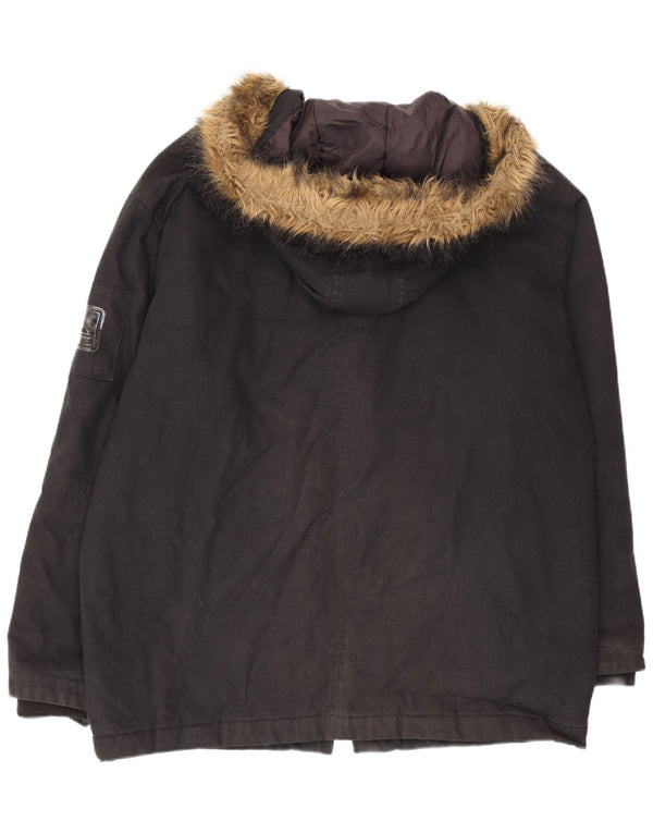 Quiksilver Mens Hooded Parka Jacket UK 40 Large Black Cotton