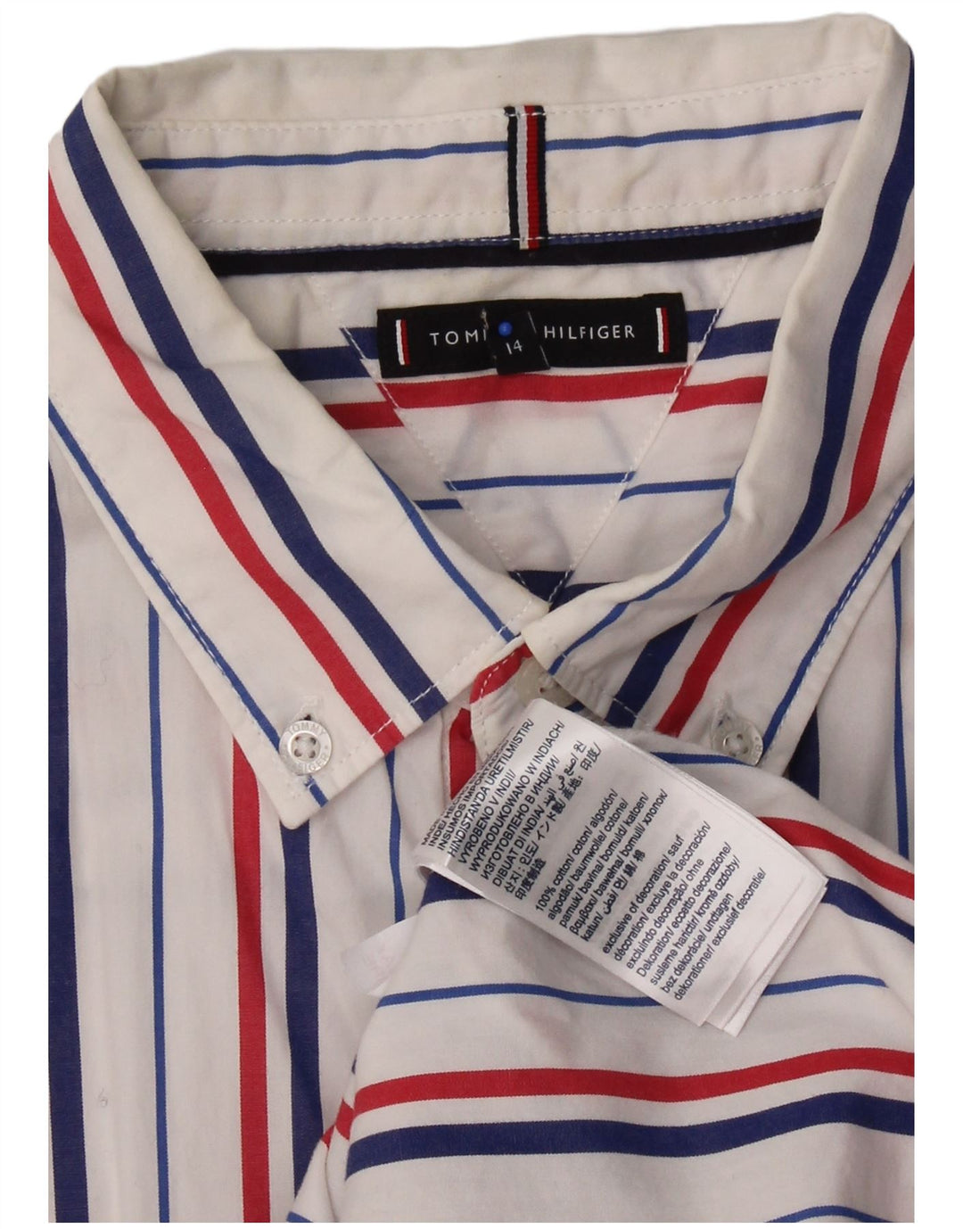 TOMMY HILFIGER Boys Shirt 13-14 Years White Pinstripe Cotton