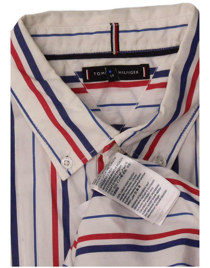 TOMMY HILFIGER Boys Shirt 13-14 Years White Pinstripe Cotton