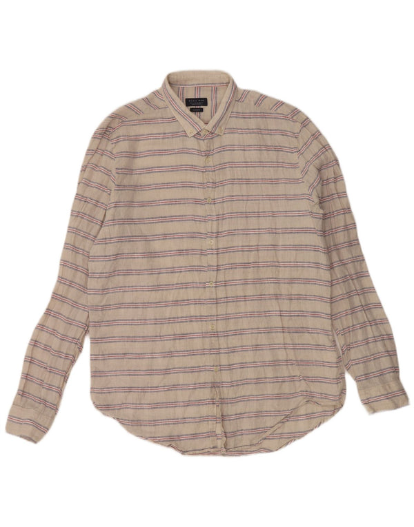 Zara Mens Slim Fit Shirt XL Grey Striped