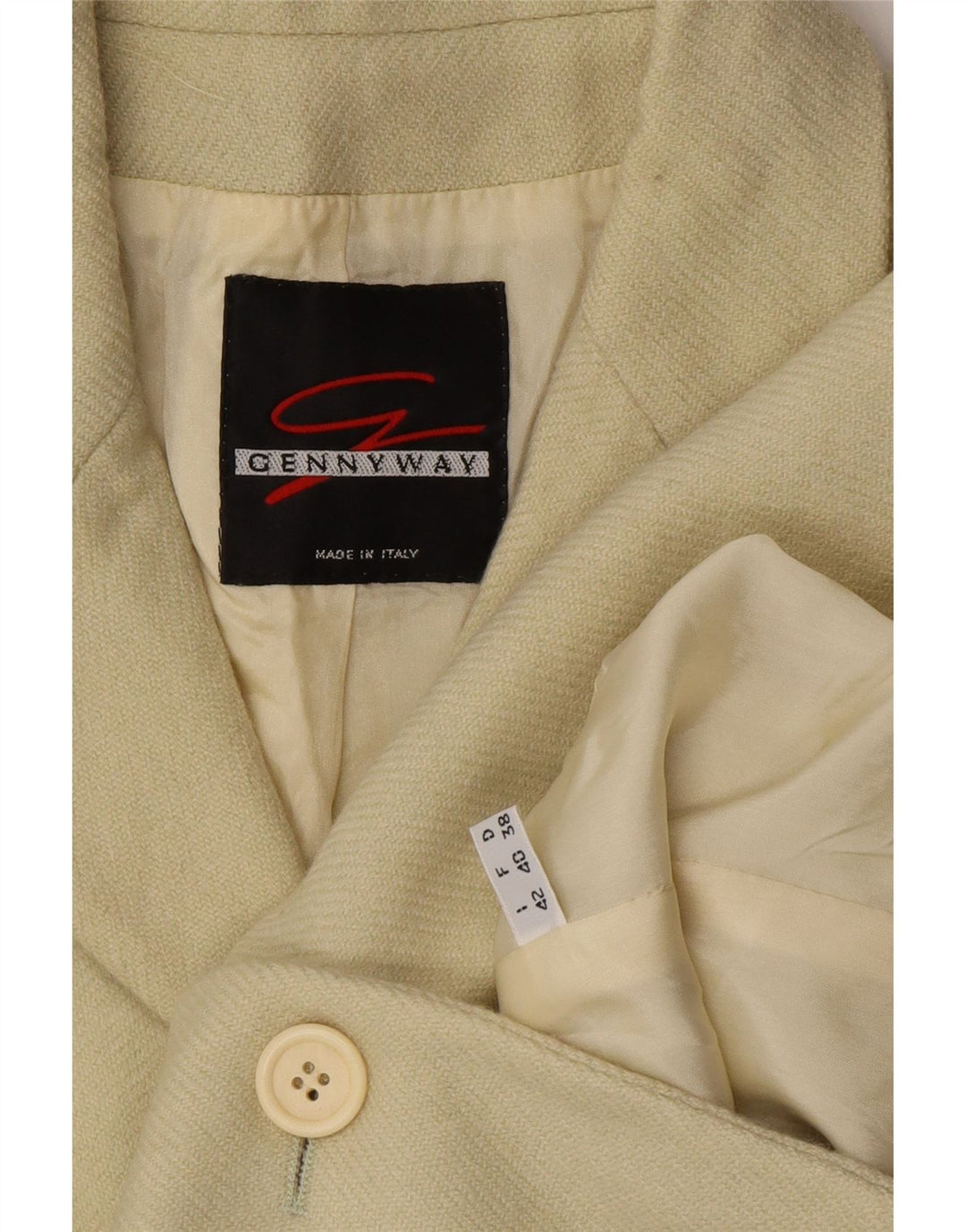 GENNY Womens 3 Button Blazer Jacket IT 42 Medium Off White Vintage Genny and Second-Hand Genny from Messina Hembry 