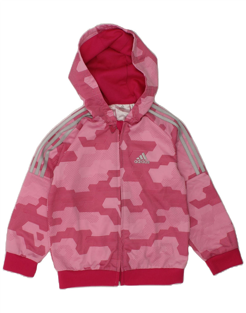 ADIDAS Girls Zip Hoodie Sweater 3-4 Years Pink Geometric Polyester | Vintage Adidas | Thrift | Second-Hand Adidas | Used Clothing | Messina Hembry 