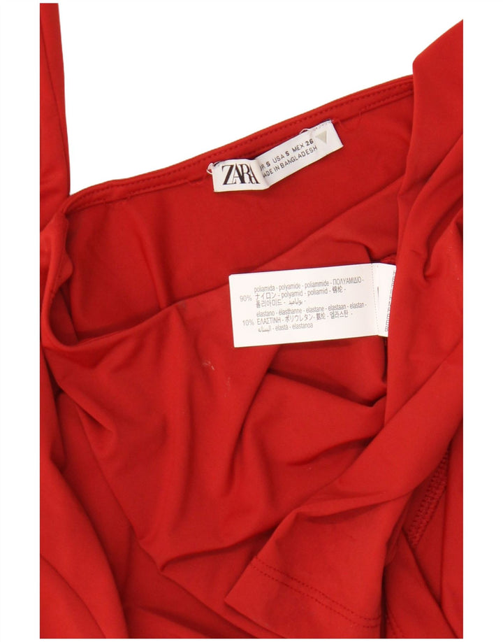 Zara Womens Crop Top Long Sleeve UK 8 Small Red Polyamide