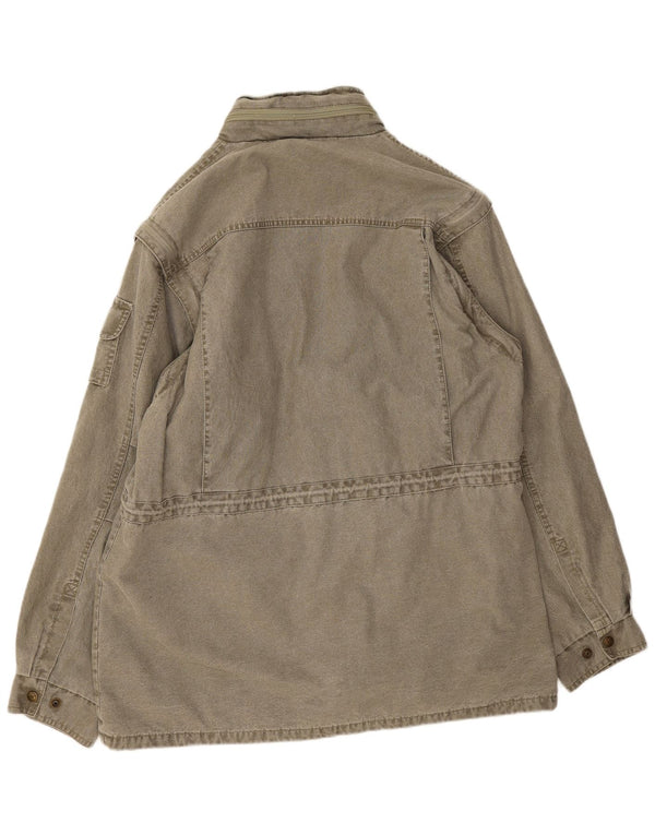 Vintage Mens Hooded Utility Jacket UK 44 2XL Khaki Cotton