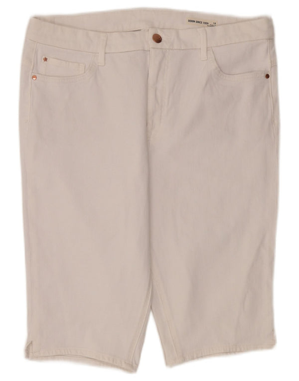 Marks & Spencer Womens High Waist Denim Shorts UK 18 XL W36 White Cotton
