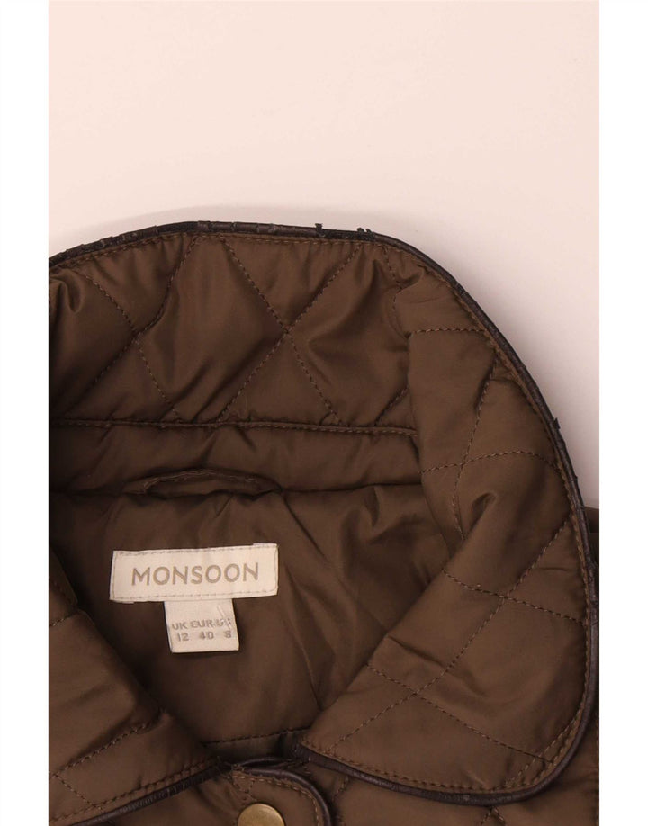 Monsoon Womens Quilted Jacket UK 12 Medium Khaki Polyester