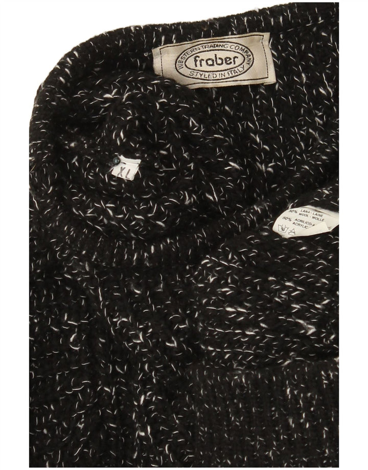Vintage Mens Crew Neck Jumper Sweater XL Black Flecked Wool