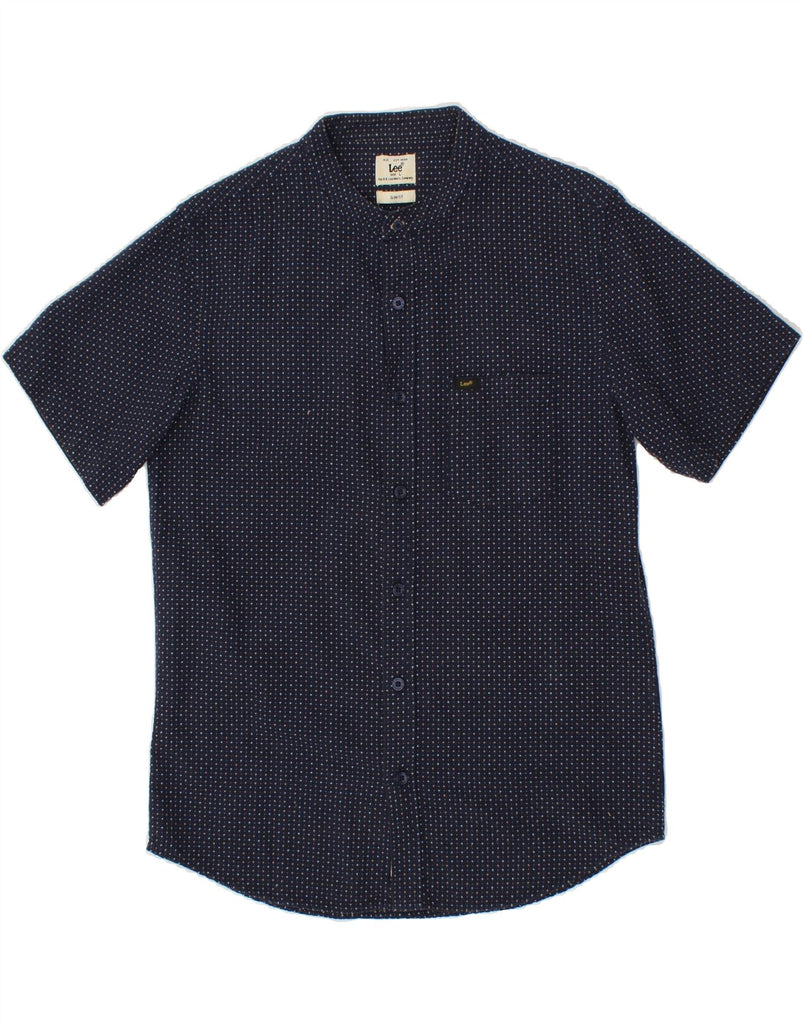 LEE Mens Slim Fit Shirt Large Navy Blue Spotted Cotton | Vintage Lee | Thrift | Second-Hand Lee | Used Clothing | Messina Hembry 