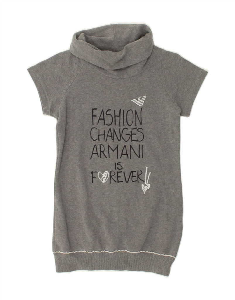 ARMANI JUNIOR Girls Graphic Roll Neck Jumper Dress 9-10 Years Grey Cotton Vintage Armani Junior and Second-Hand Armani Junior from Messina Hembry 