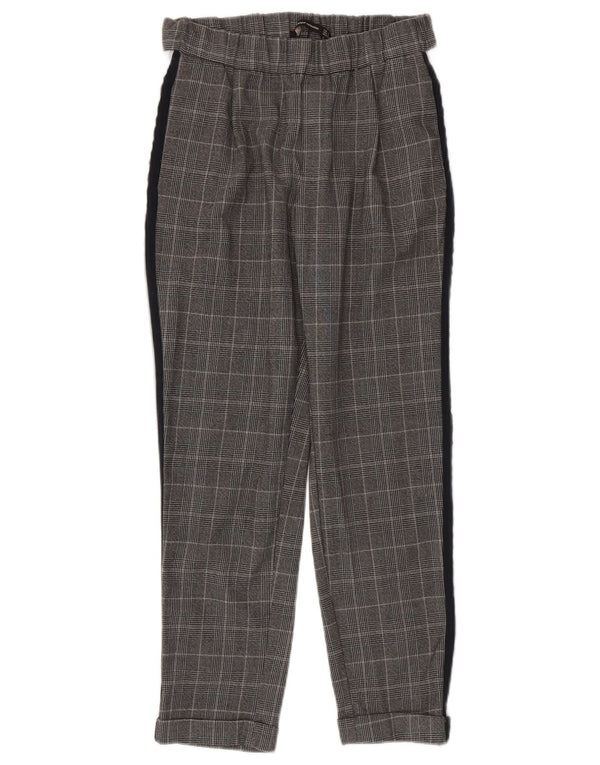 Zara Womens Slim Casual Trousers Small W26 L24 Grey Check Polyester