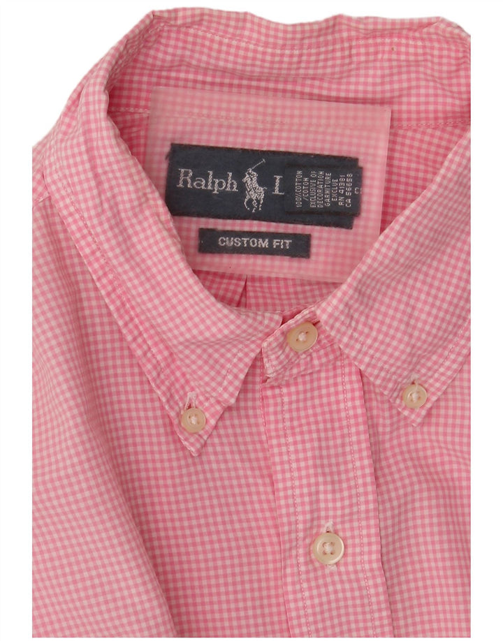 Ralph Lauren Mens Custom Fit Shirt Medium Pink Gingham Cotton