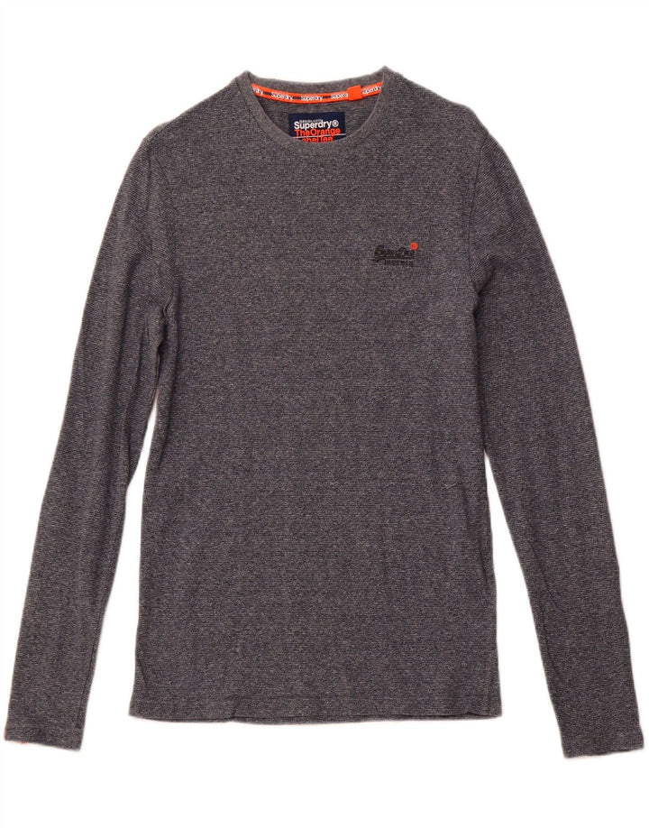 SUPERDRY Mens Top Long Sleeve Small Navy Blue Flecked Cotton