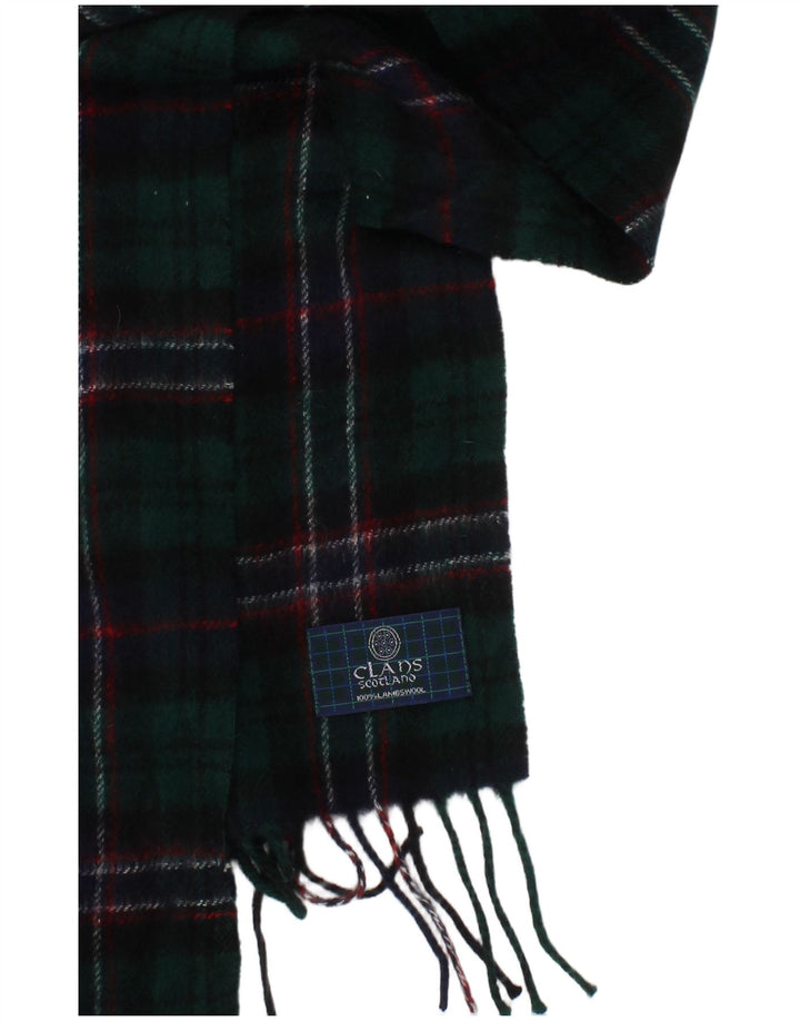 Vintage Mens Rectangle Scarf One Size Green Plaid Lambswool
