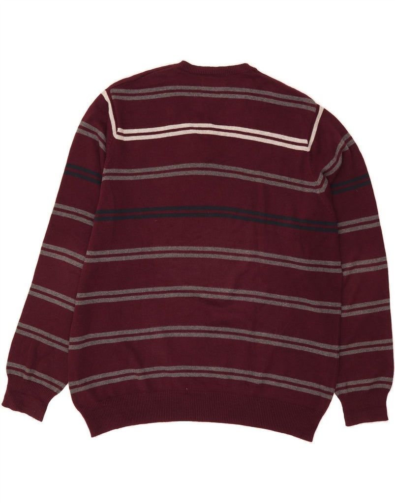 MARKS & SPENCER Mens V-Neck Jumper Sweater XL Burgundy Striped Cotton Vintage Marks & Spencer and Second-Hand Marks & Spencer from Messina Hembry 