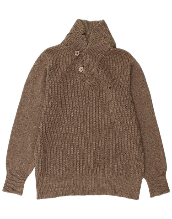 SUN68 Mens Shawl Neck Jumper Sweater Large Brown Wool