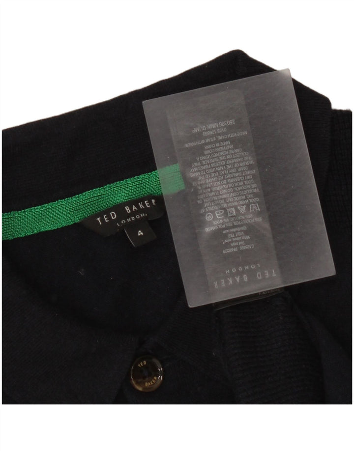 Ted Baker Mens Short Sleeve Polo Neck Jumper Sweater Size 4 Large Navy Blue