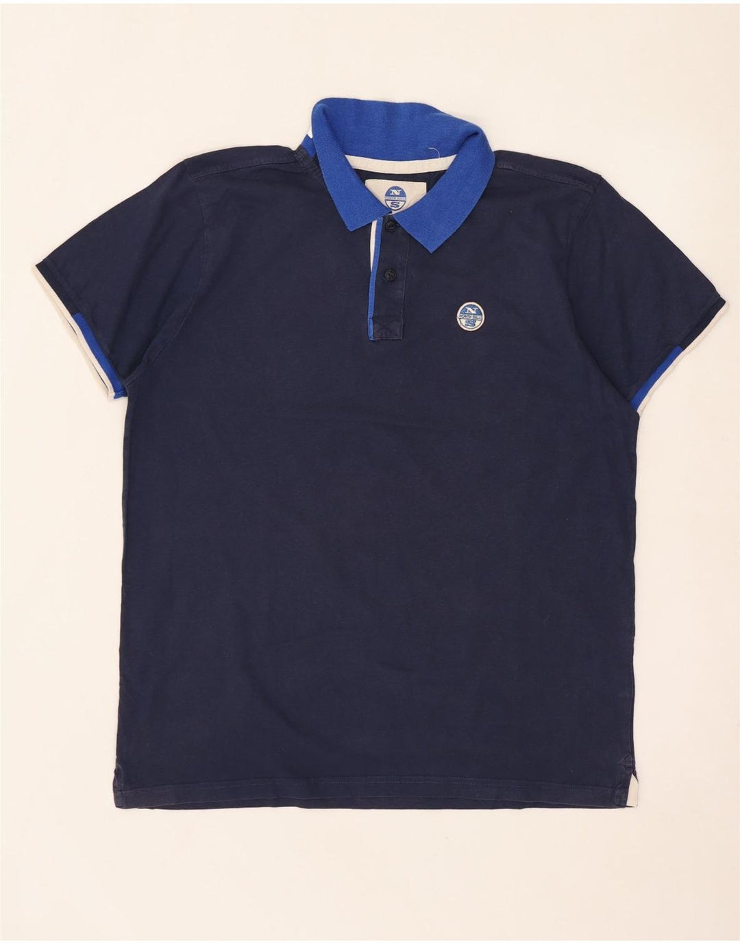 North Sails Mens Graphic Polo Shirt XL Navy Blue Colourblock