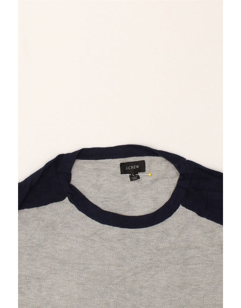 J. CREW Mens Crew Neck Jumper Sweater Large Grey Colourblock Cotton | Vintage J. Crew | Thrift | Second-Hand J. Crew | Used Clothing | Messina Hembry 