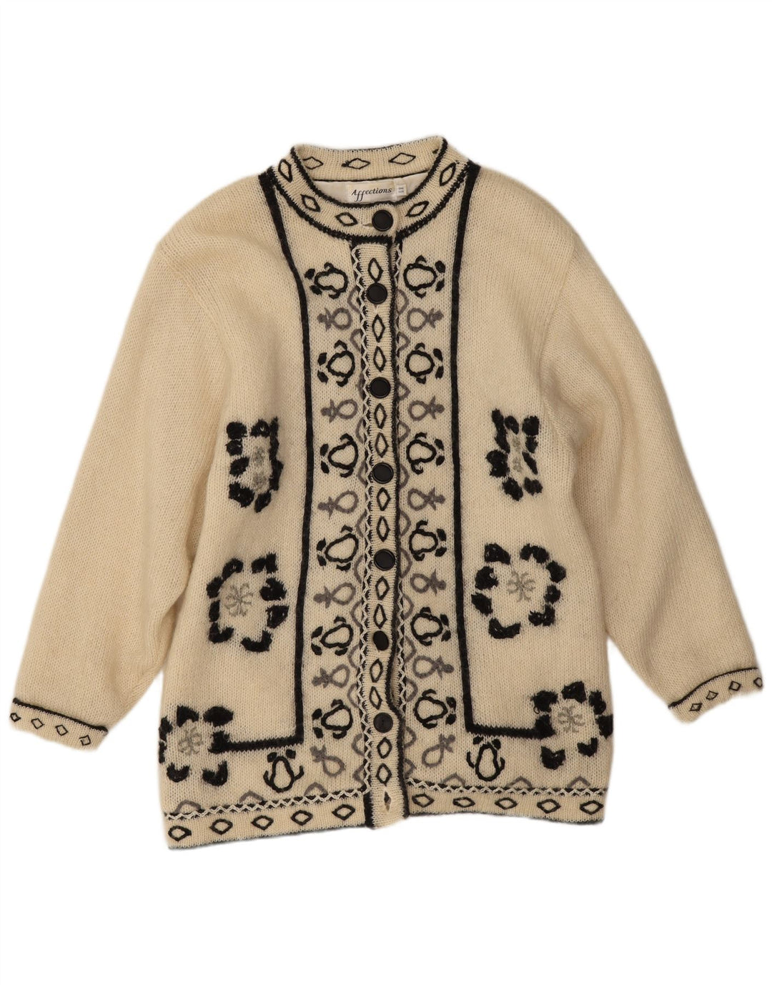 Affections Womens Longline Cardigan Sweater One Size White Floral Mohair