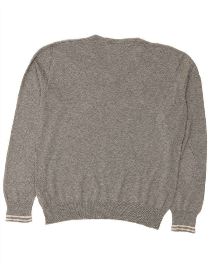 Lotto Mens V-Neck Jumper Sweater Large Grey Cotton